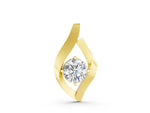 Yellow gold Round Diamond Bezel-Set Leaf Pendant