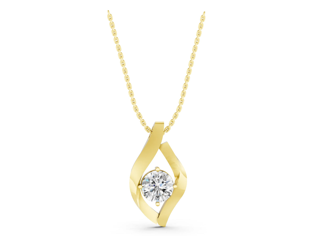 Yellow gold Round Diamond Bezel-Set Leaf Pendant_1
