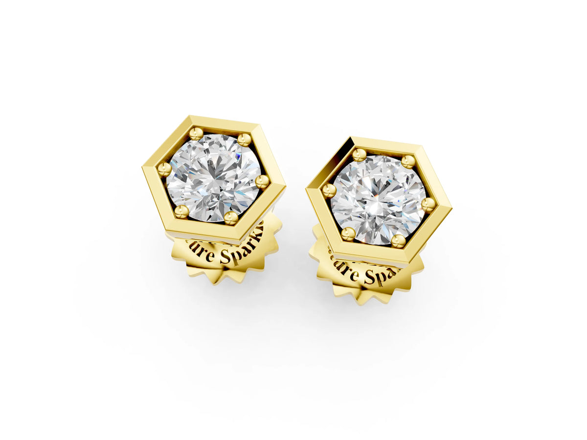 Yellow gold Round Diamond Bezel-Set Stud Earrings_1