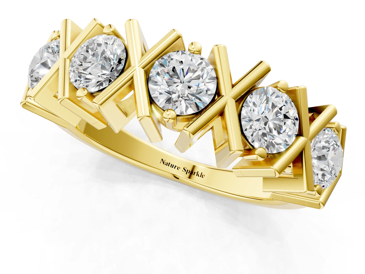 Yellow gold Round Diamond Channel Set Band with X-Prong Detail_1