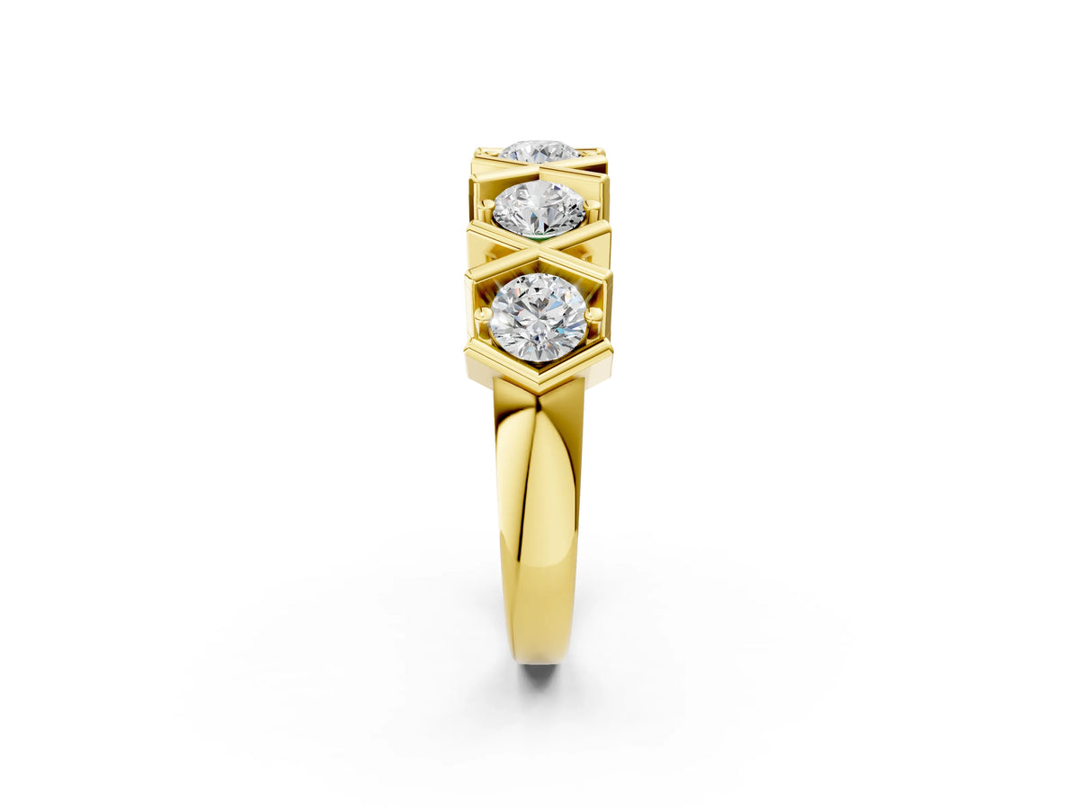 Yellow gold Round Diamond Channel Set Band with X-Prong Detail_2