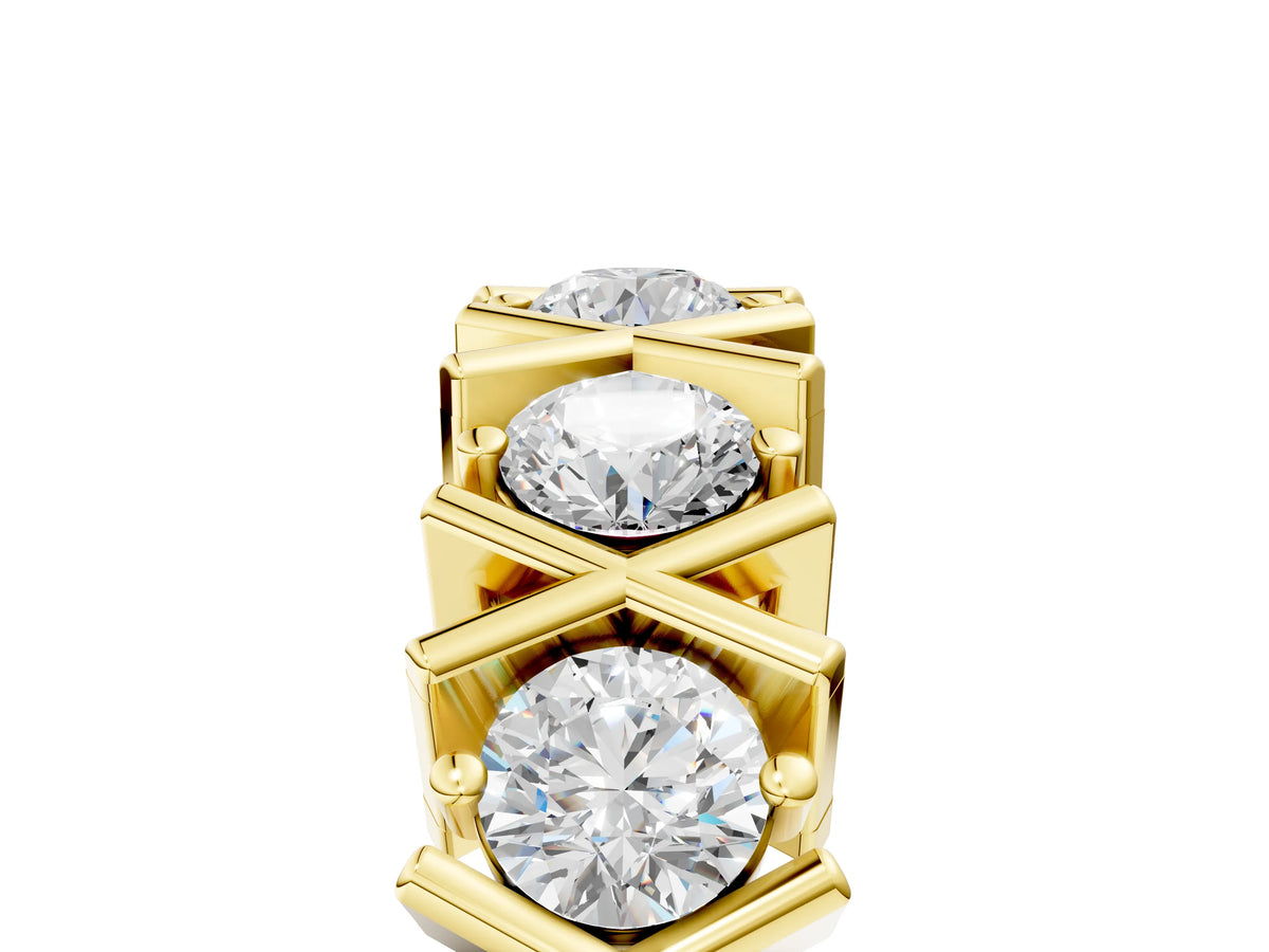 Yellow gold Round Diamond Channel Set Band with X-Prong Detail_5