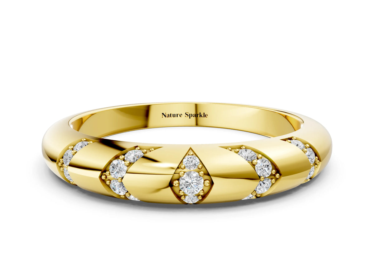 Yellow gold Round Diamond Channel Set Curved Band with Bezel Setting