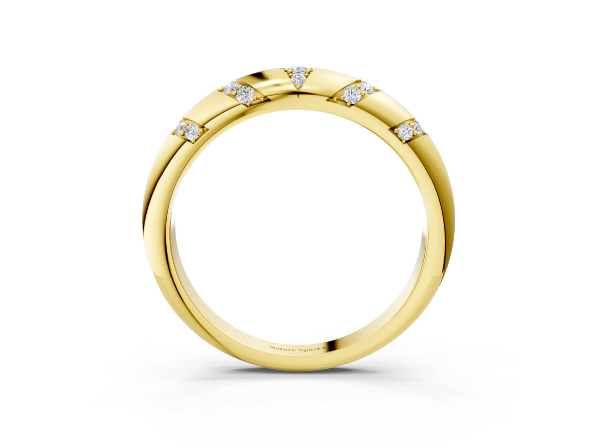 Yellow gold Round Diamond Channel Set Curved Band with Bezel Setting_3