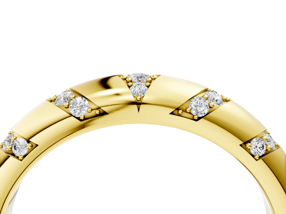 Yellow gold Round Diamond Channel Set Curved Band with Bezel Setting_4