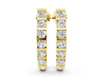 Yellow gold Round Diamond Channel-Set Hoop Earrings with Bar Prong Setting