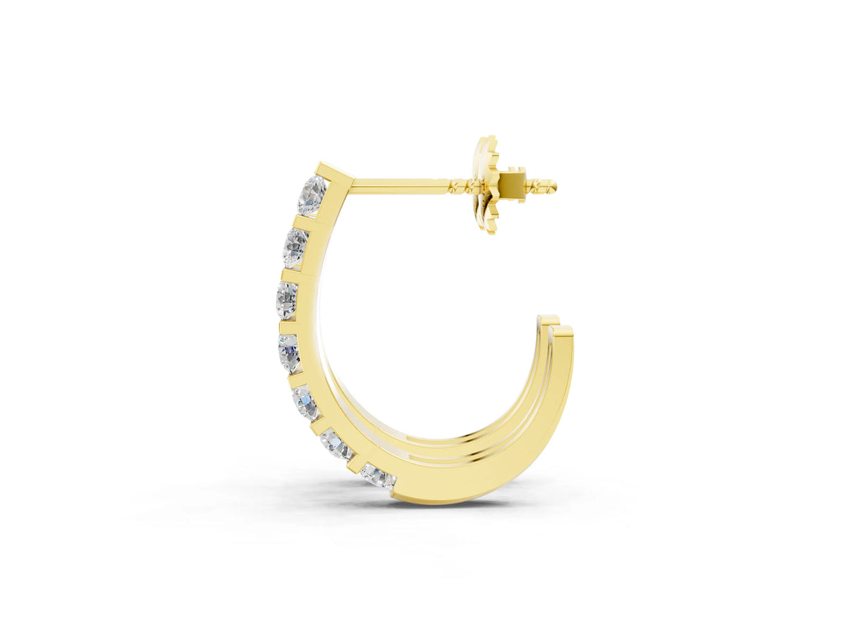 Yellow gold Round Diamond Channel-Set Hoop Earrings with Bar Prong Setting_1
