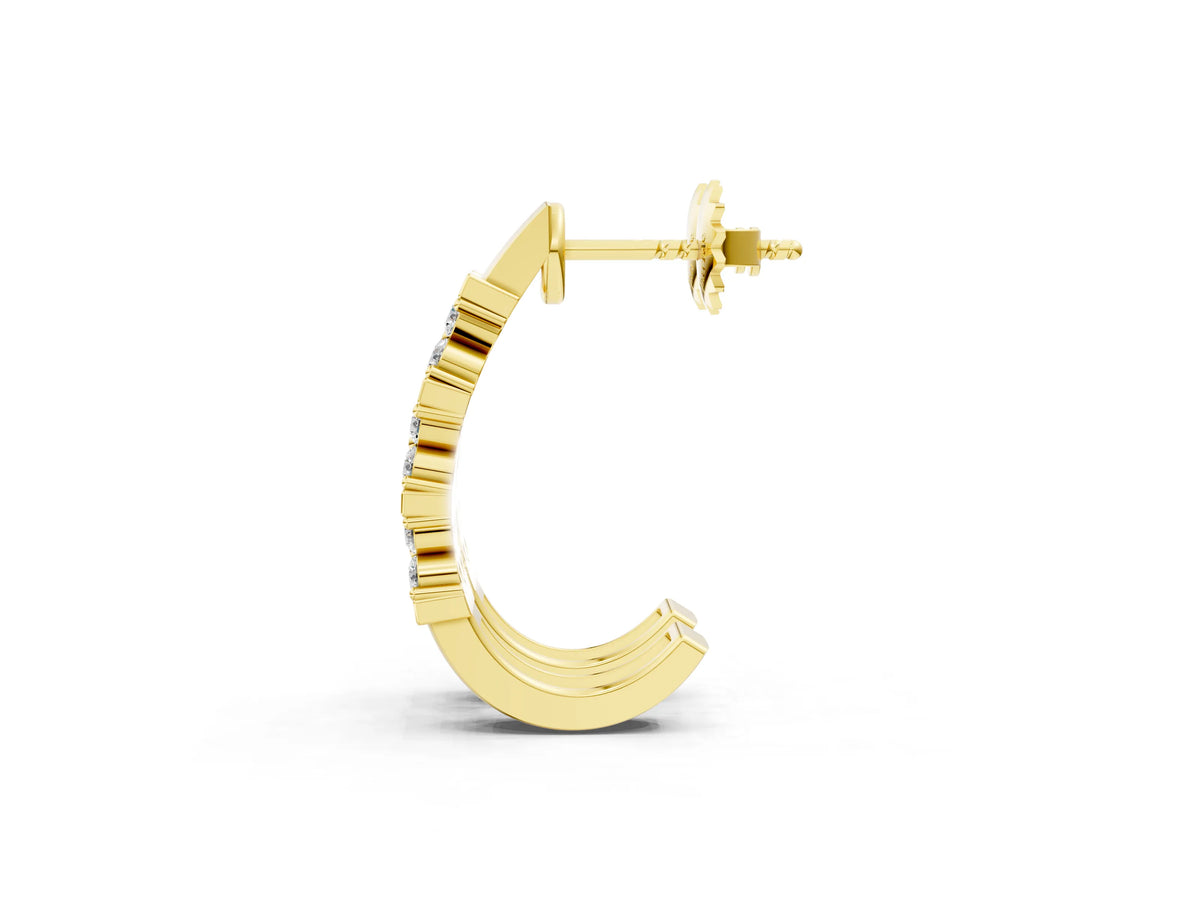 Yellow gold Round Diamond Channel-Set Hoop Earrings with Four-Prong Setting_1
