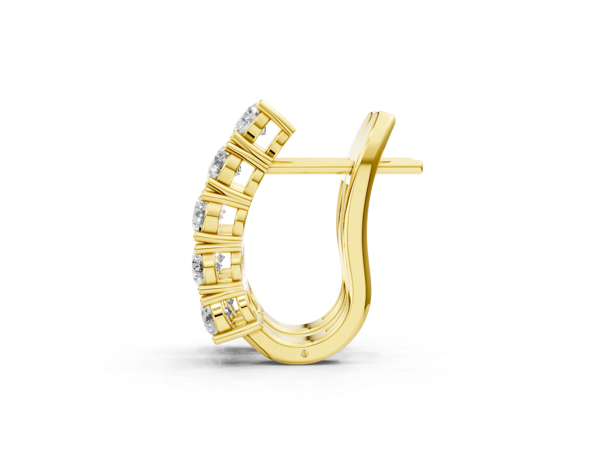 Yellow gold Round Diamond Channel Set Hoop Earrings with Four-Prong Setting_1