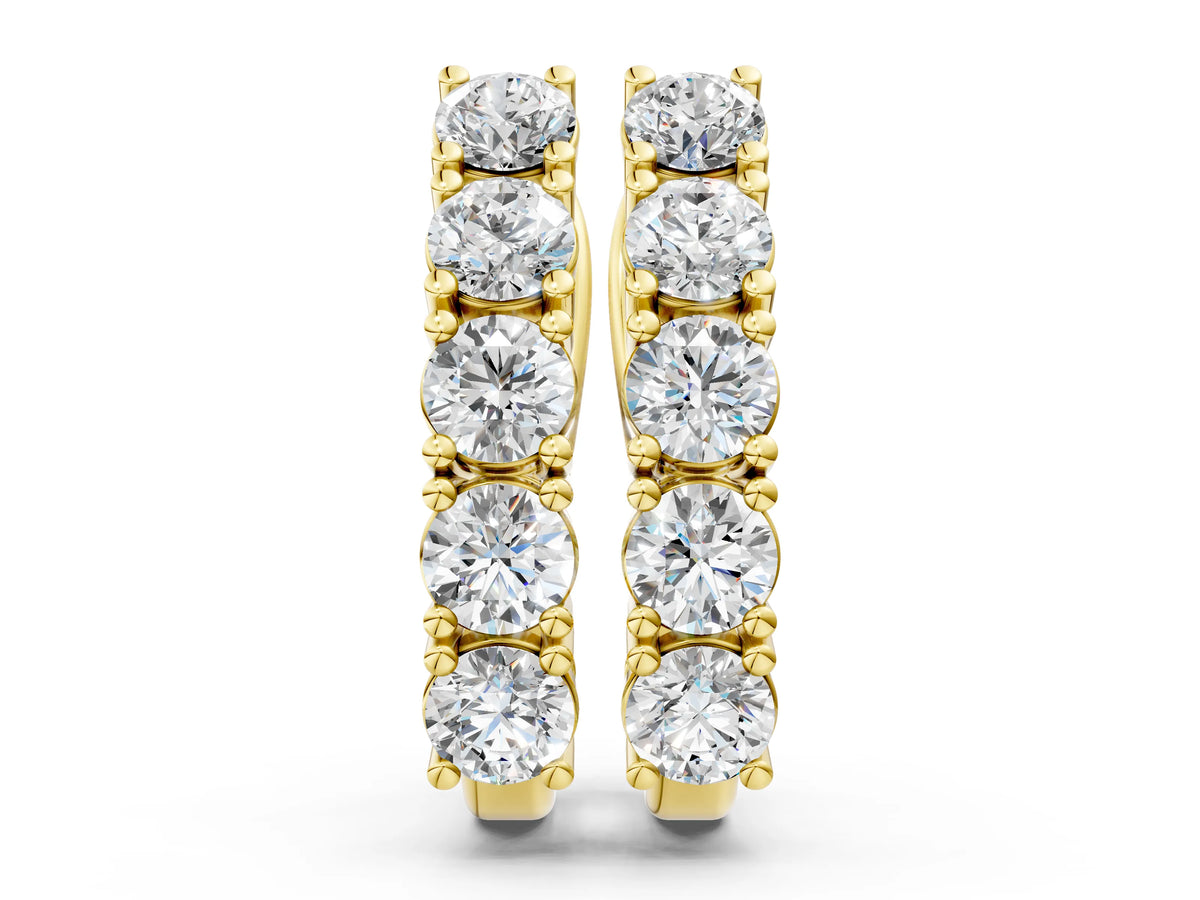 Yellow gold Round Diamond Channel Set Hoop Earrings with Four-Prong Setting