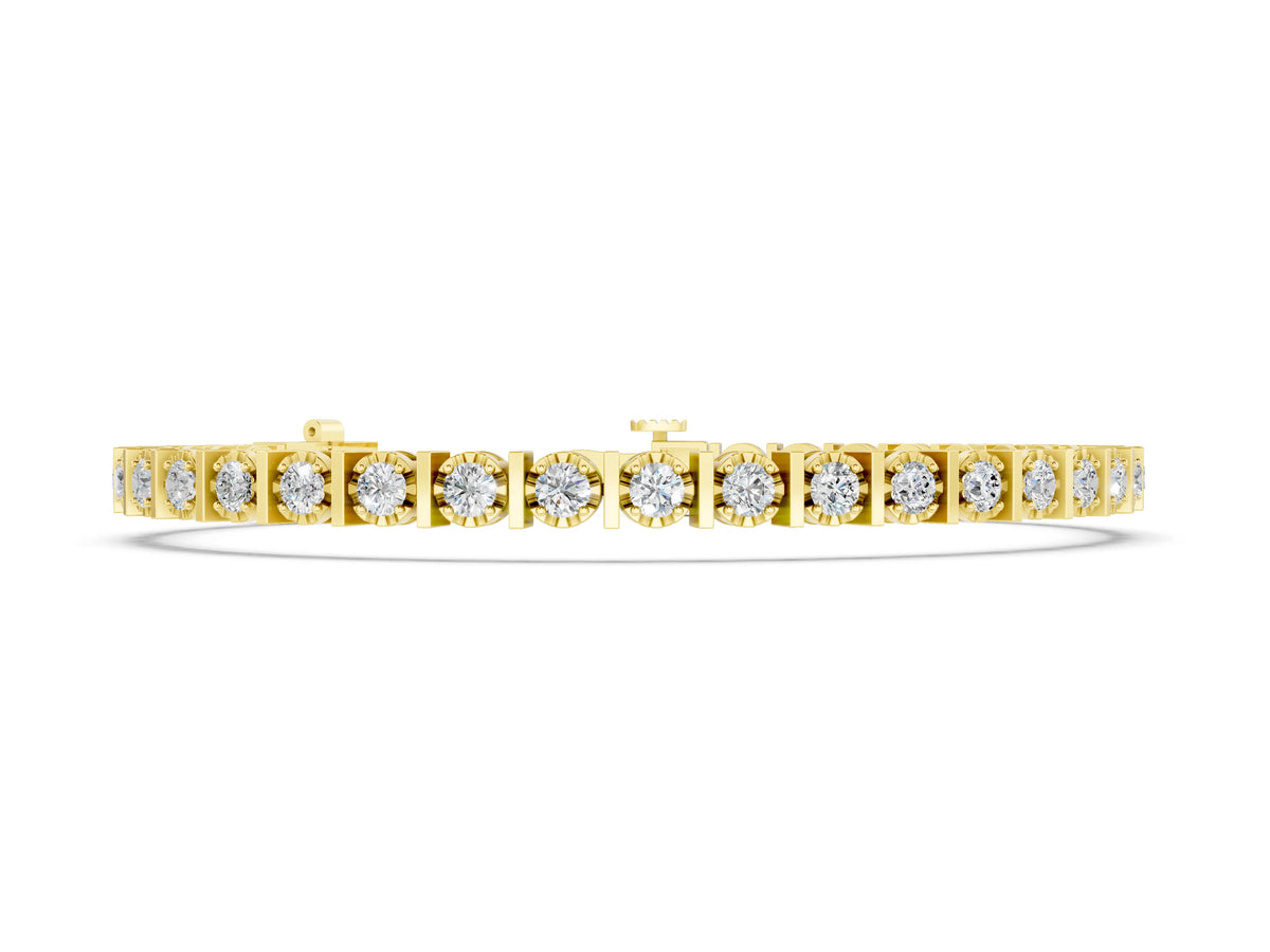 Yellow gold Round Diamond Channel Set Tennis Bracelet with Prong Setting