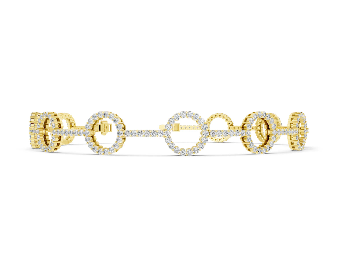 Yellow gold Round Diamond Circle Link Tennis Bracelet with Pavé Setting