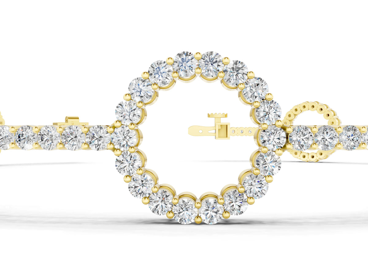 Yellow gold Round Diamond Circle Link Tennis Bracelet with Pavé Setting_1