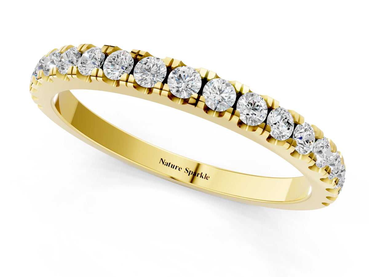 Yellow gold Round Diamond Classic Half Eternity Band with Shared Prong Setting_1
