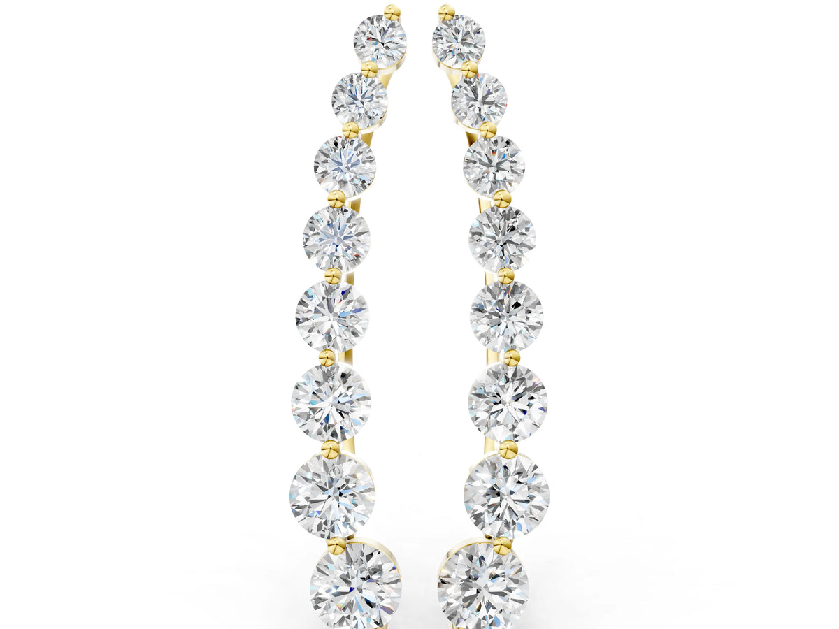 Yellow gold Round Diamond Climber Earrings with Prong Setting on Curved Band