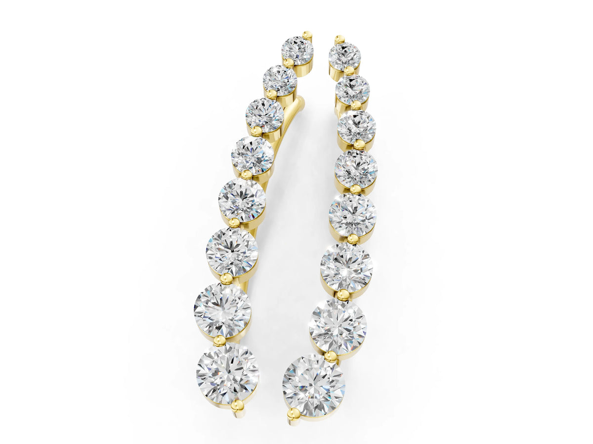 Yellow gold Round Diamond Climber Earrings with Prong Setting on Curved Band_1