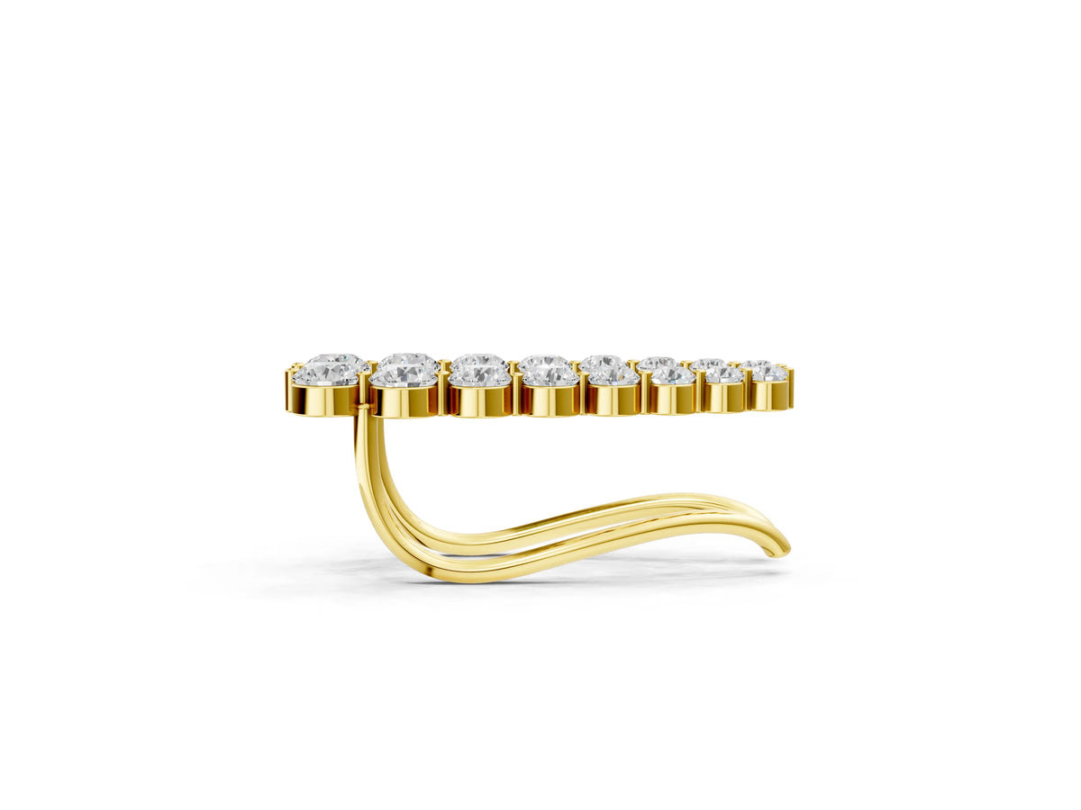 Yellow gold Round Diamond Climber Earrings with Prong Setting on Curved Band_2