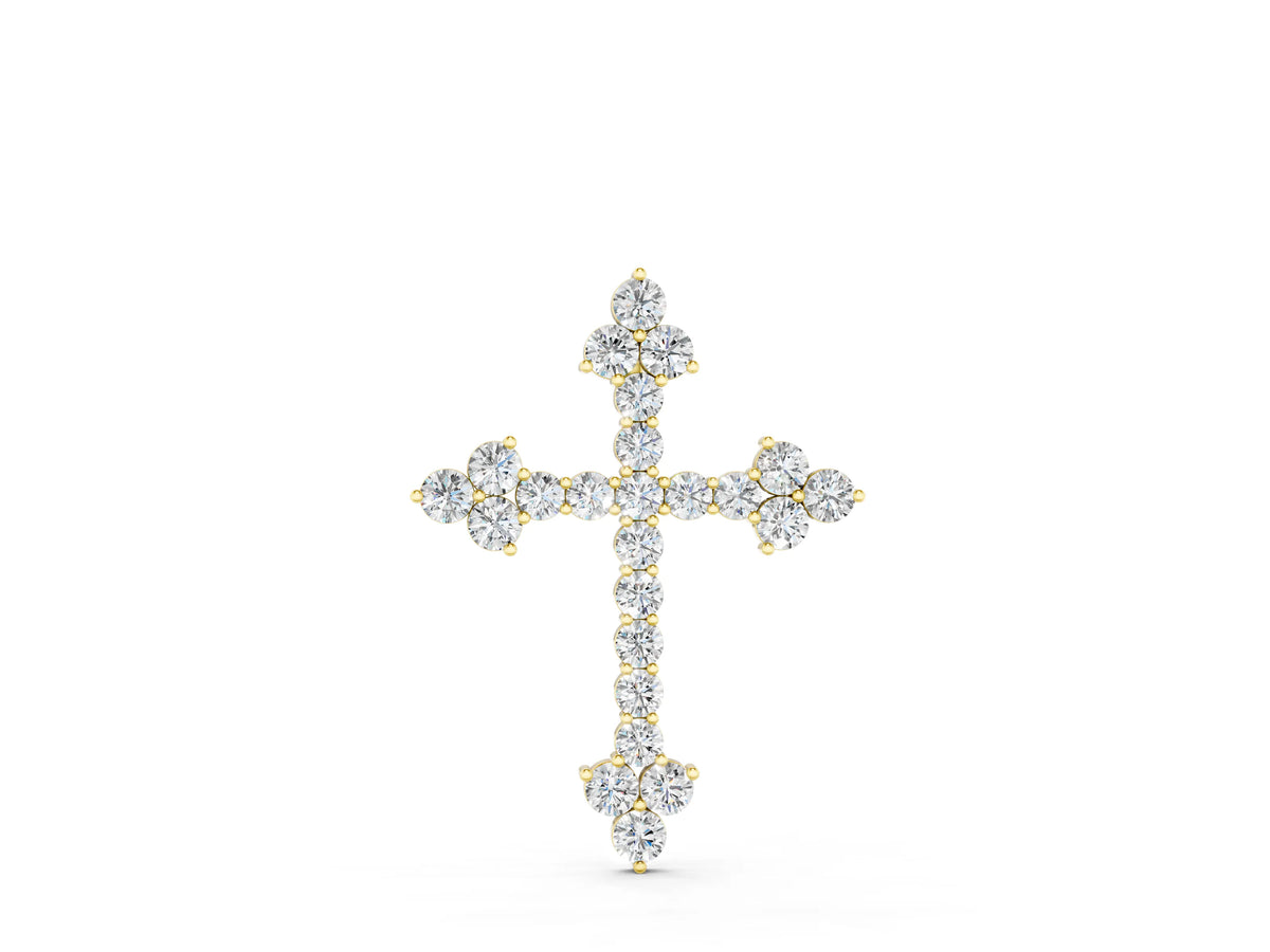 Yellow gold Round Diamond Cluster Cross Pendant with Prong Setting