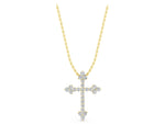 Yellow gold Round Diamond Cluster Cross Pendant with Prong Setting_1