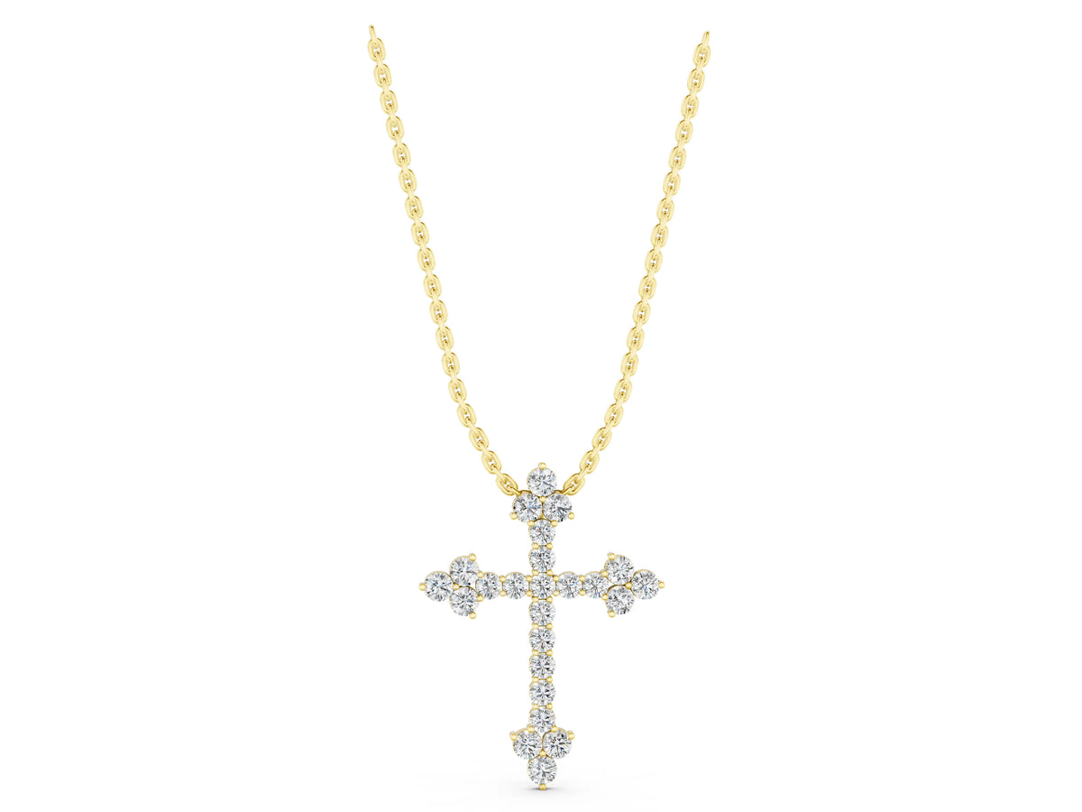 Yellow gold Round Diamond Cluster Cross Pendant with Prong Setting_1