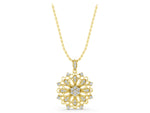 Yellow gold Round Diamond Cluster Milgrain Pendant_1