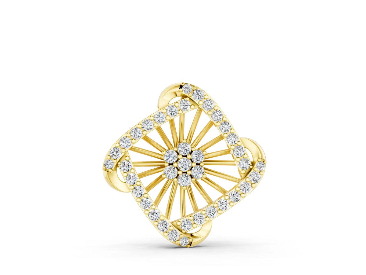 Yellow gold Round Diamond Cluster Pendant with Prong Setting