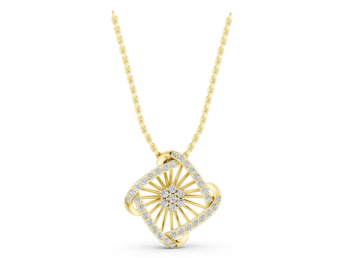 Yellow gold Round Diamond Cluster Pendant with Prong Setting_1
