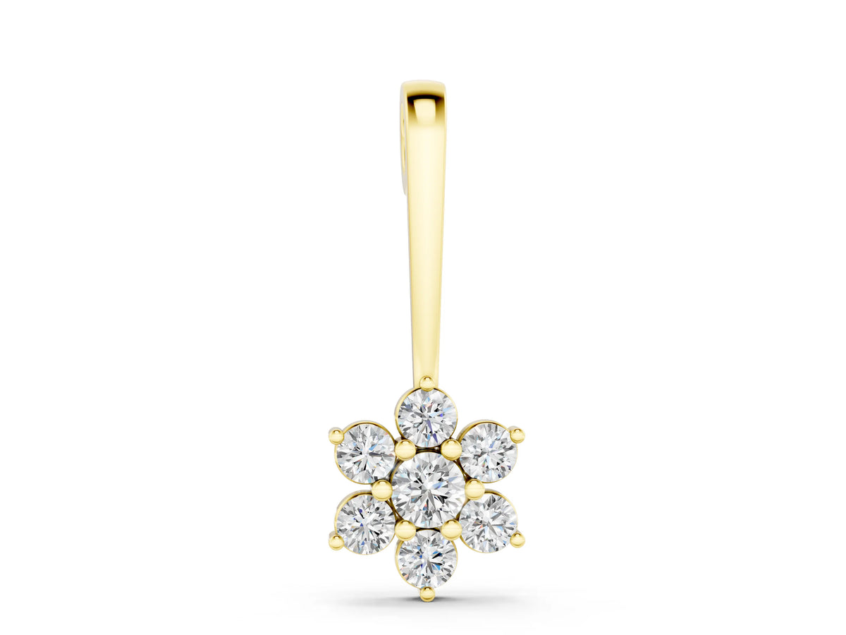 Yellow gold Round Diamond Cluster Pendant with Six-Prong Setting