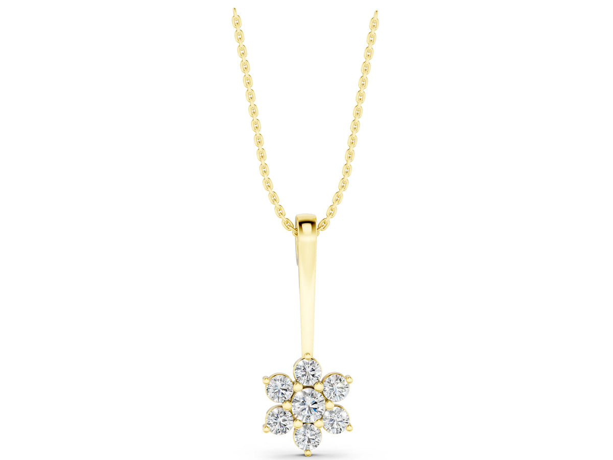 Yellow gold Round Diamond Cluster Pendant with Six-Prong Setting_1
