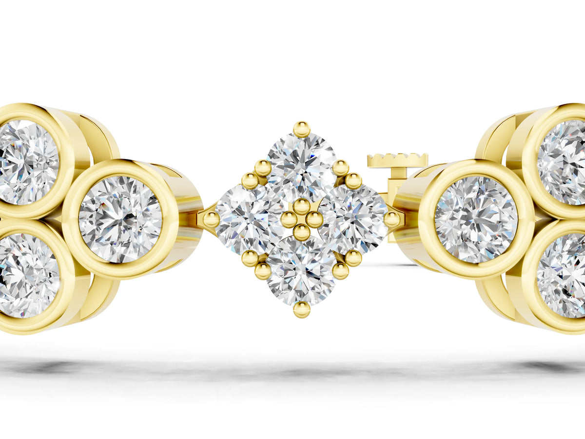 Yellow gold Round Diamond Cluster Tennis Bracelet with Bezel Setting and Four-Prong Clasp_1