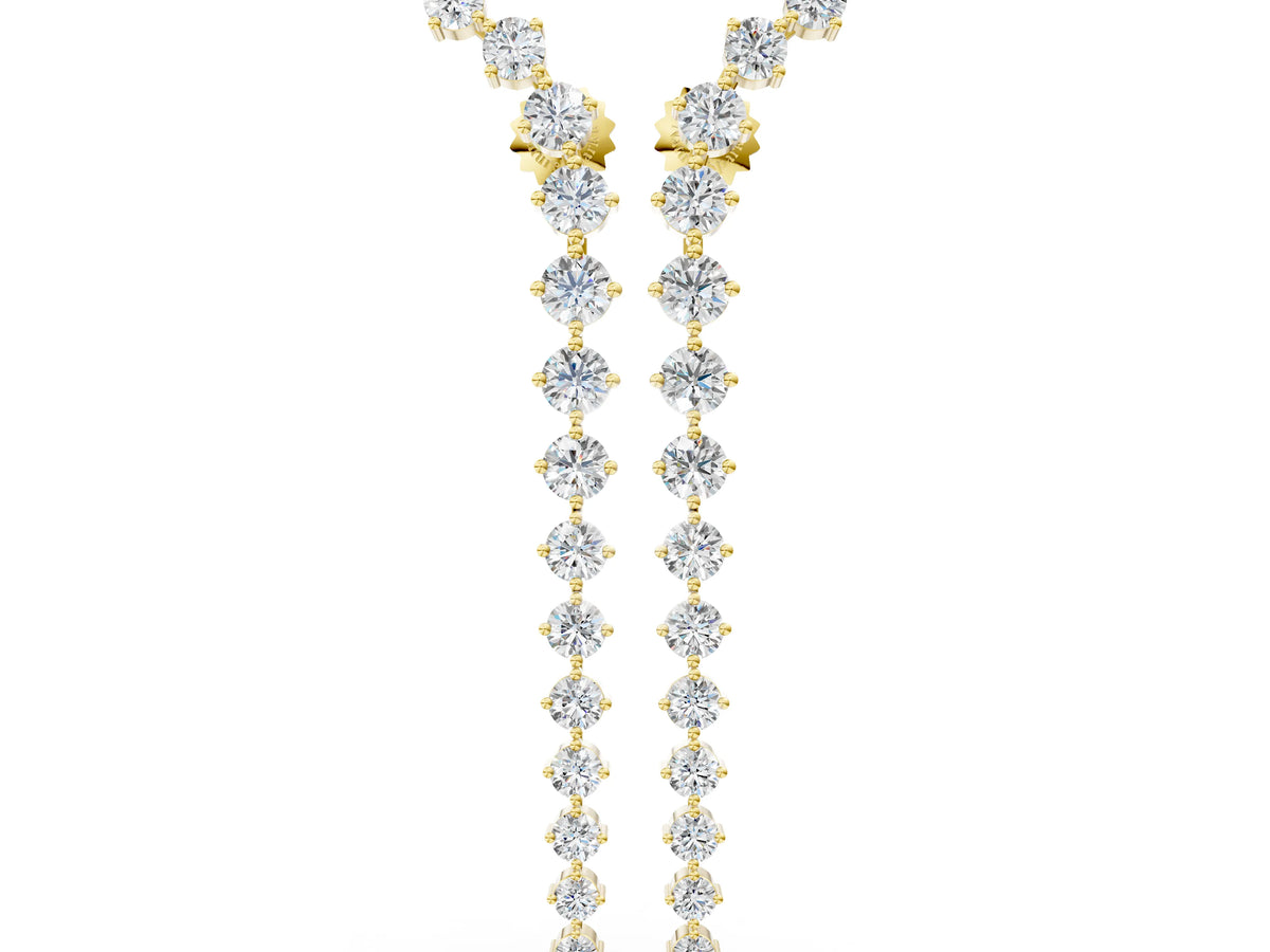 Yellow gold Round Diamond Curved Drop Earrings
