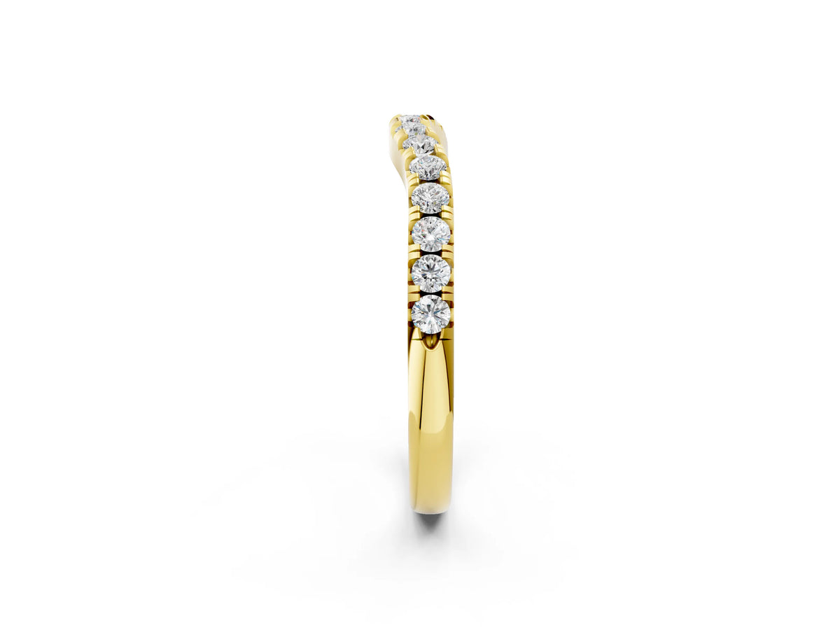 Yellow gold Round Diamond Curved Pavé Wedding Band with Shared Prong Setting_2