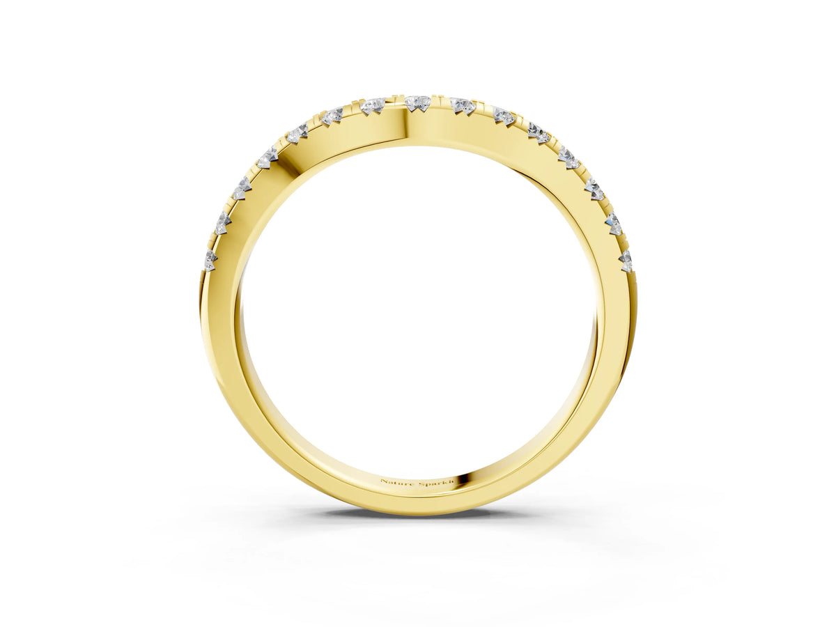 Yellow gold Round Diamond Curved Pavé Wedding Band with Shared Prong Setting_3