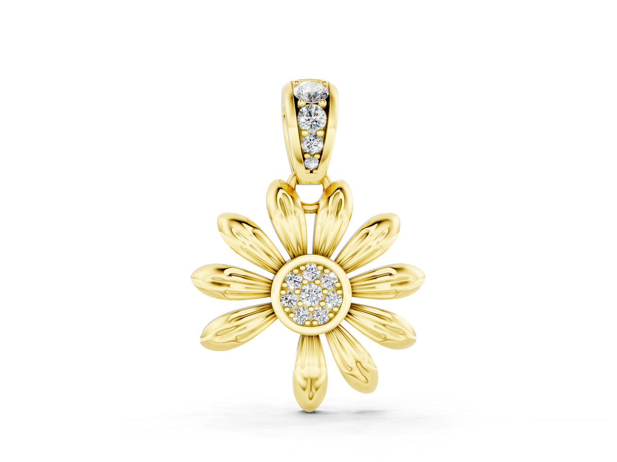 Yellow gold Round Diamond Daisy Flower Pendant with Diamond Accents