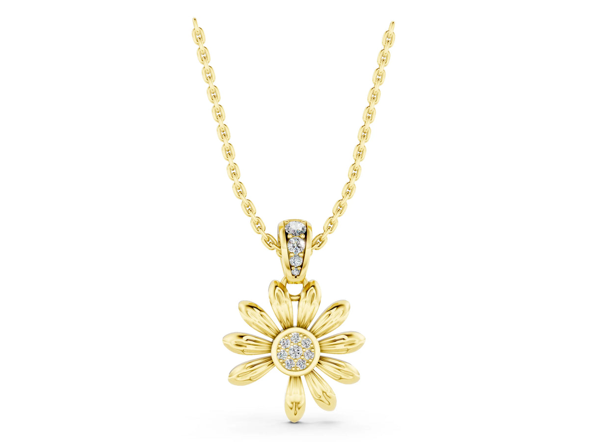 Yellow gold Round Diamond Daisy Flower Pendant with Diamond Accents_1