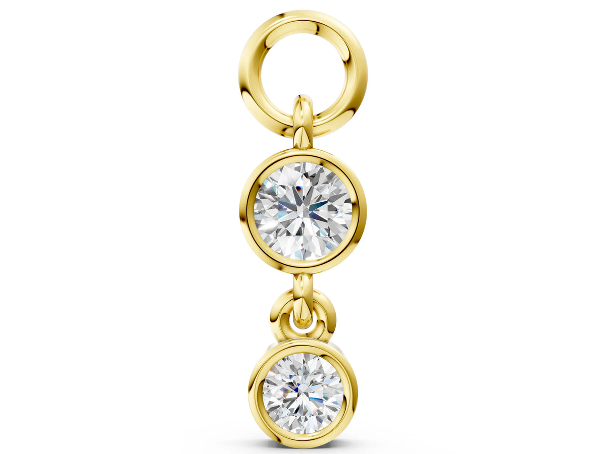 Yellow gold Round Diamond Double Drop Huggie Charm