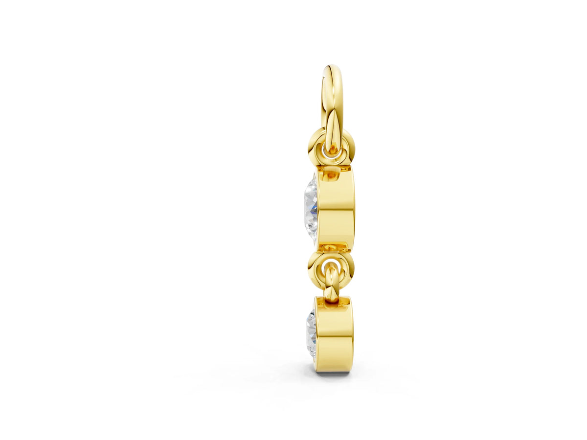 Yellow gold Round Diamond Double Drop Huggie Charm_1
