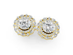 Yellow gold Round Diamond Double Halo Stud Earrings with Prong Setting_1