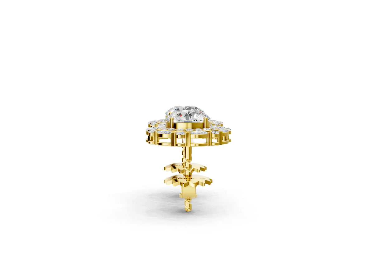 Yellow gold Round Diamond Double Halo Stud Earrings with Prong Setting_2