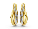 Yellow gold Round Diamond Double Row Huggie Hoop Earrings