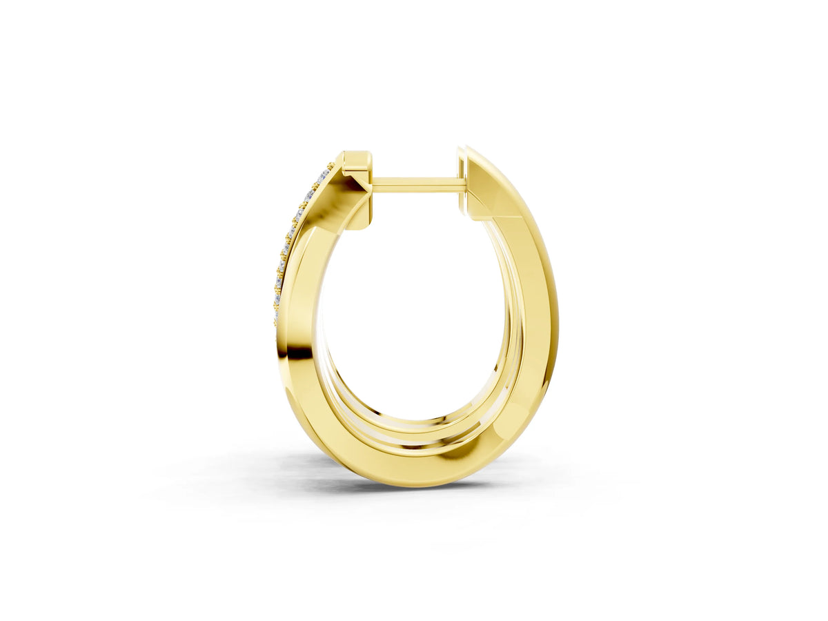 Yellow gold Round Diamond Double Row Huggie Hoop Earrings_1