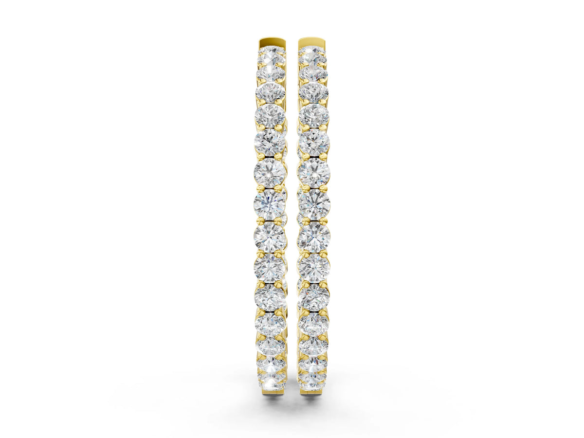 Yellow gold Round Diamond Eternity Hoop Earrings with Pavé Setting and Shared Prong