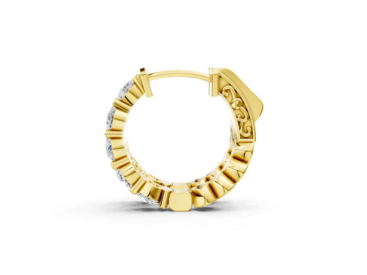 Yellow gold Round Diamond Eternity Hoop Earrings with Scalloped Band and Four-Prong Setting_1