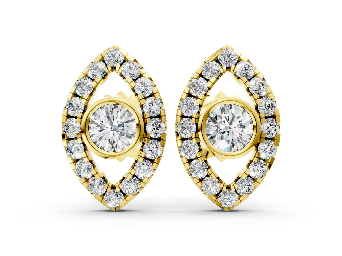 Yellow gold Round Diamond Evil Eye Stud Earrings_4