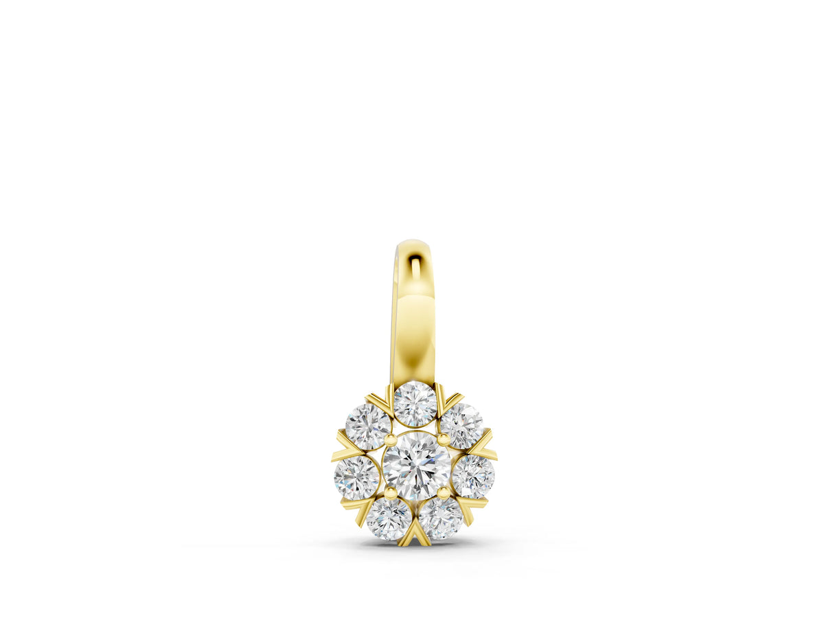 Yellow gold Round Diamond Floral Cluster Pendant with Prong Setting