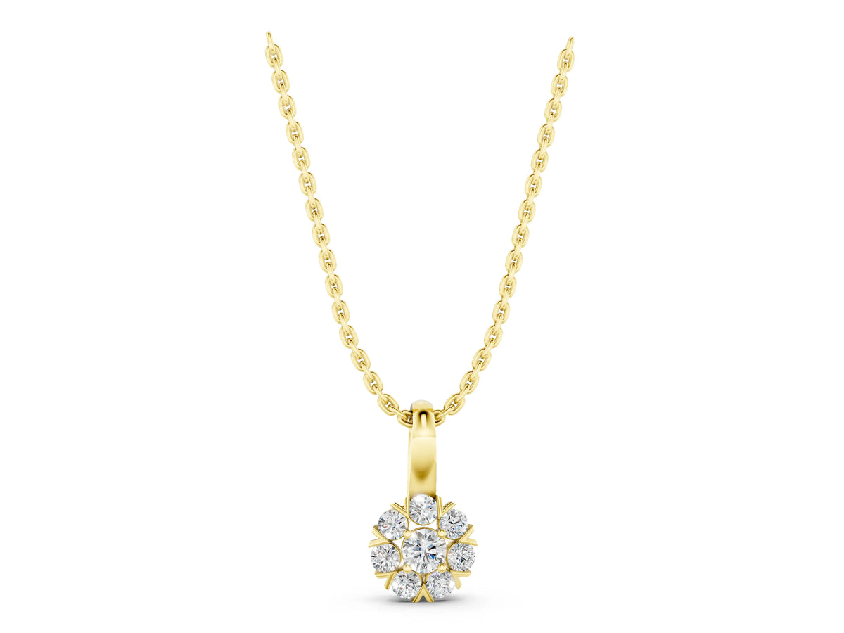 Yellow gold Round Diamond Floral Cluster Pendant with Prong Setting_1