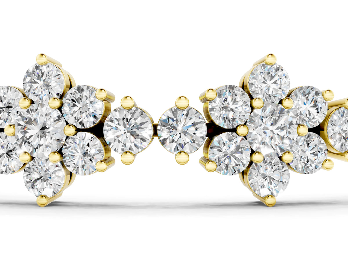 Yellow gold Round Diamond Floral Cluster Tennis Bracelet with Prong Setting_1