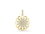 Yellow gold Round Diamond Floral Halo Pendant with Prong Setting