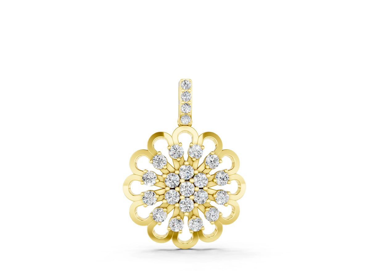 Yellow gold Round Diamond Floral Halo Pendant with Prong Setting