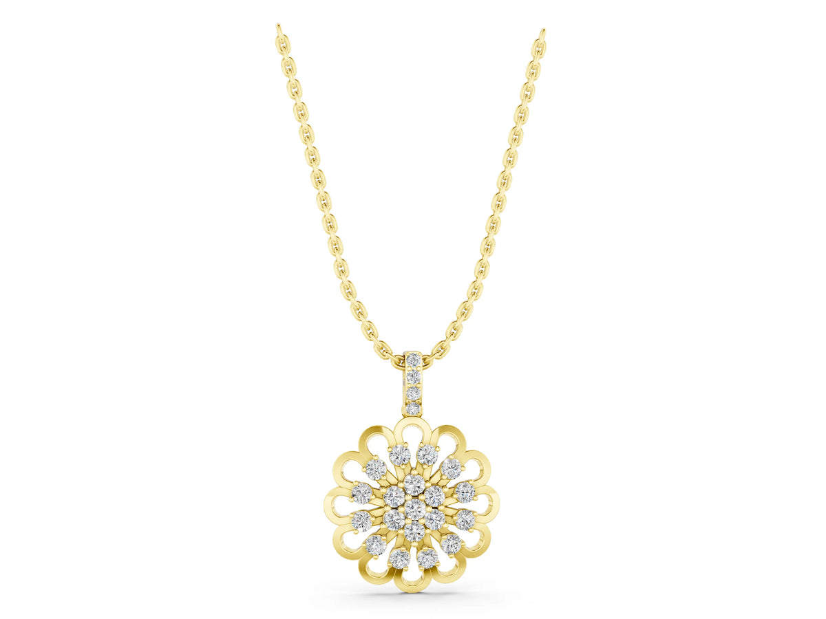 Yellow gold Round Diamond Floral Halo Pendant with Prong Setting_1